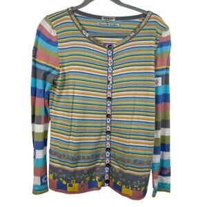 Ivko Womenβs Multicolor Pastel Floral Stripe Knit Cardigan Cotton Size 38/M Art